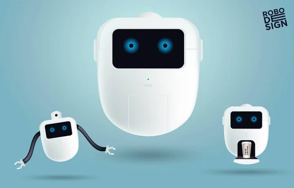 Farklı Poses Robot yenilik teknolojisi bilim kurgu gelecek sevimli küçük 3d Simgeler tasarım vektör illüstrasyon ayarlamak