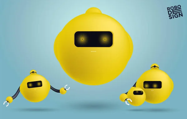 Farklı Poses Robot yenilik teknolojisi bilim kurgu gelecek sevimli küçük 3d Simgeler tasarım vektör illüstrasyon ayarlamak