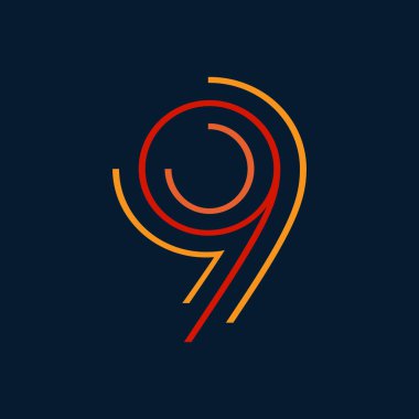 Dokuz numaralı vektör yazı tipi alfabesi, benzersiz elemanları tasarımı için parlak renkli modern dinamik düz tasarım; logo, kurumsal kimlik, uygulama, yaratıcı poster ve daha fazlası 