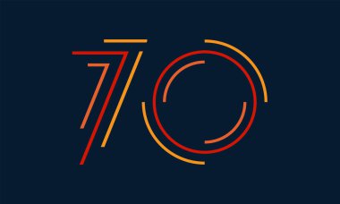 Sayı yetmiş vektör yazı tipi alfabe, benzersiz elemanları tasarımı için parlak renkli modern dinamik düz tasarım; logo, kurumsal kimlik, uygulama, yaratıcı poster ve daha fazlası 