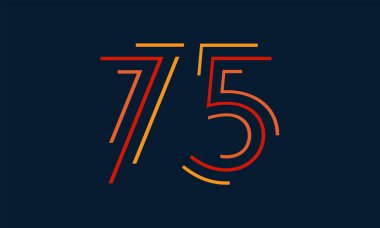 Sayı yetmiş beş vektör yazı tipi alfabesi, benzersiz elemanları tasarımı için parlak renkli modern dinamik düz tasarım; logo, kurumsal kimlik, uygulama, yaratıcı poster ve daha fazlası 