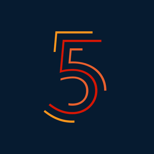 Номер пять векторный шрифт алфавит, современный динамический плоский дизайн с ярким красочным для уникальных элементов дизайна; логотип, фирменный стиль, применение, творческий плакат и многое другое
 