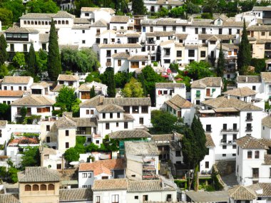 Granada, İspanya. Albaicin - Fas ortaçağ panoramik manzarası, eski Arap bölgesi. Endülüs, İspanya. 