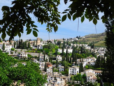 Granada, İspanya. Albaicin - Fas ortaçağ panoramik manzarası, eski Arap bölgesi. Endülüs, İspanya. 