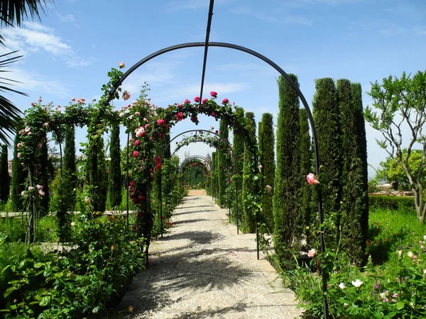 Blick Auf Die Gärten Des Generalife Der Alhambra Spanien Andalusien — Stockfoto