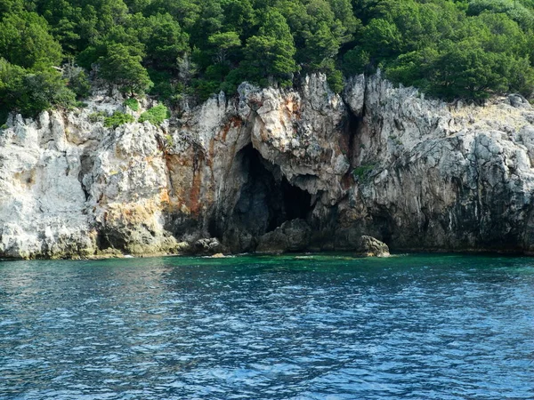 Grèce Rocheuse Eau Verte Azur Clair Eau Turquoise — Photo