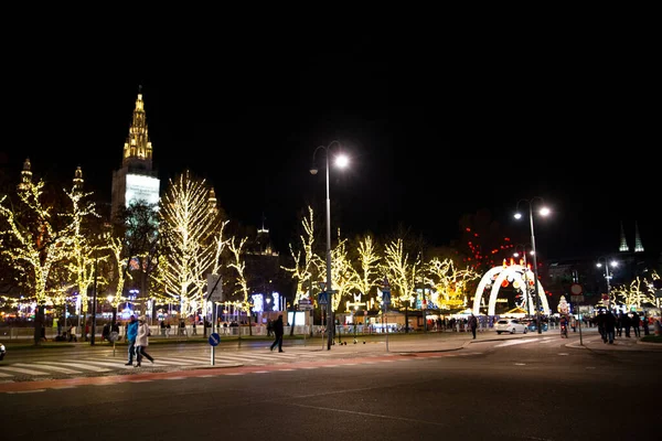 Dezembro 2019 Viena Áustria Mercado Natal Perto Câmara Municipal Rathaus — Fotografia de Stock