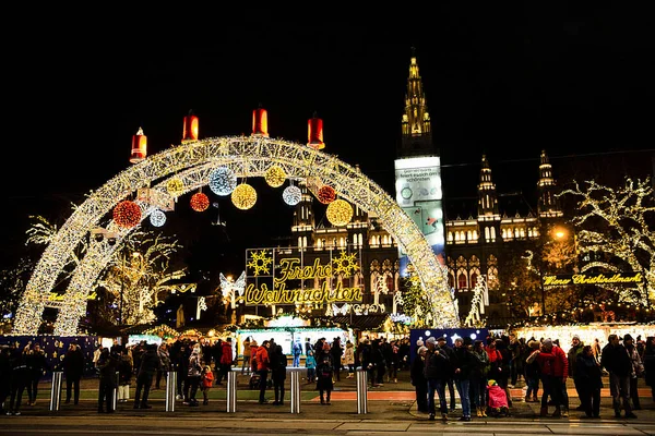 Dezembro 2019 Viena Áustria Mercado Natal Perto Câmara Municipal Rathaus — Fotografia de Stock