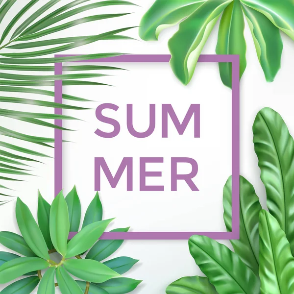 Yaz tipografi egzotik yaprakları ve çerçeve ile