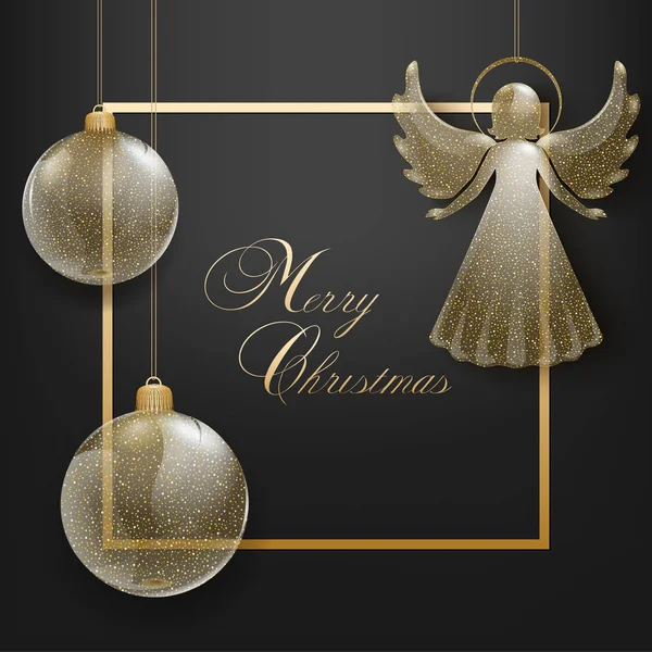 Рождественская открытка с ангелами и шариками — стоковый вектор