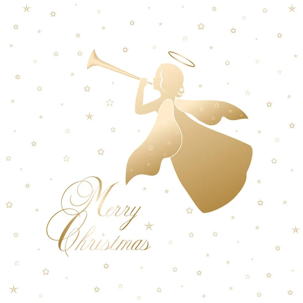 Feliz cartão de Natal com anjo e trompete —  Vetores de Stock
