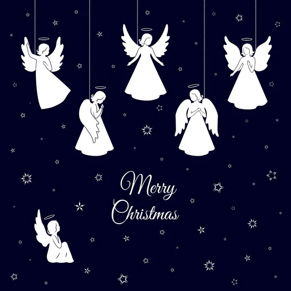 Angeli di Natale bianchi con ali e nimbo — Vettoriale Stock