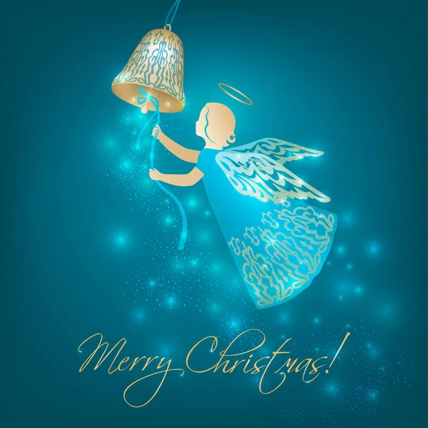 Christmas card with angel and bell — Stock Vector