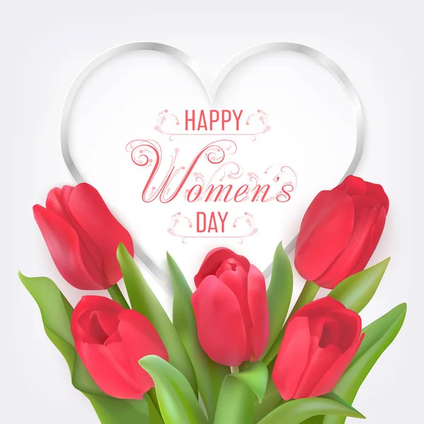 Tarjeta de día Happy Women con tulipanes — Vector de stock