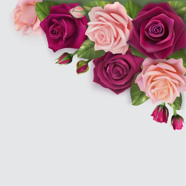 Векторна листівка з ніжними реалістичними трояндами — стоковий вектор