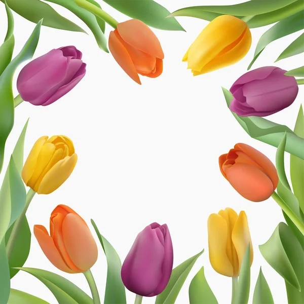 Plantilla de tarjeta con tulipanes coloridos — Vector de stock