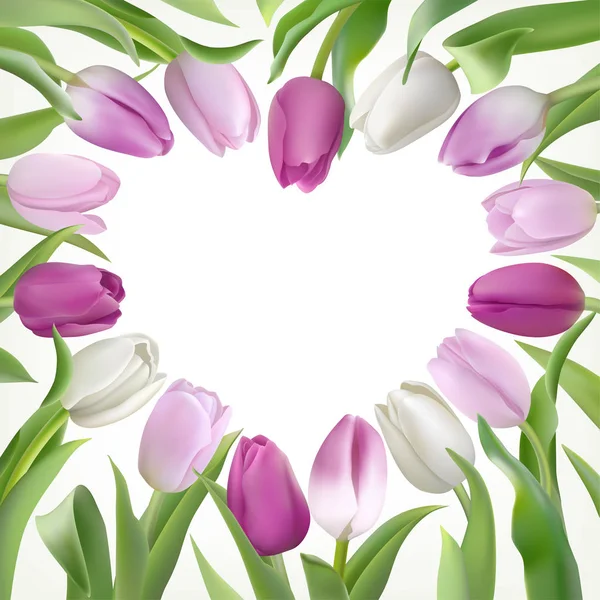 Modèle de carte avec lilas et tulipes blanches — Image vectorielle