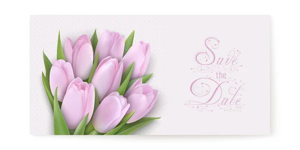Enregistrer la carte de date avec des tulipes roses délicates — Image vectorielle