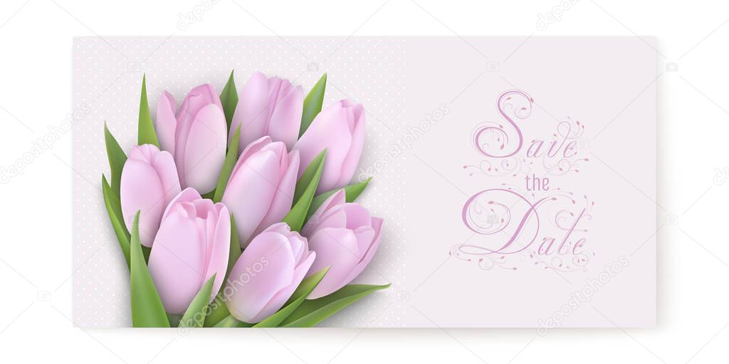 Save the date card with delicate pink tulips