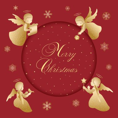 Kırmızı ve altın Merry Christmas Vintage kart ile melekler 