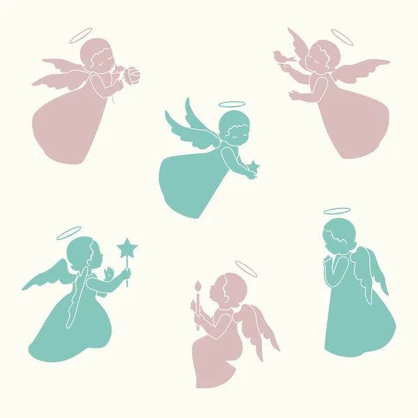 Ensemble de petits anges isolés — Image vectorielle