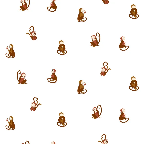 Seamless pattern with cute cartoon monkeys — Stock Vector