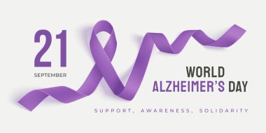 Hafif arka planda kurdeleli World Alzheimer gündüz afişi. Mor kurdele günü