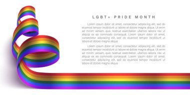 LGBT yatay posteri, LGBT topluluğunun fotoğraf gerçekçi gökkuşağı kurdele sembolü. Kart, pankart, poster için şablon vektör tasarımı. LGBT 'nin tanınması, eşitlik ve çeşitlilik.