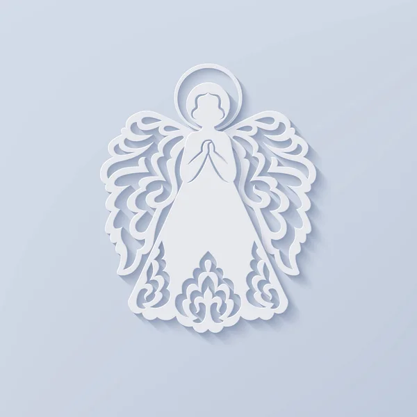 Belo anjo com asas ornamentais e halo —  Vetores de Stock
