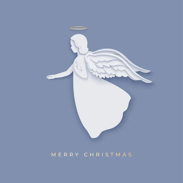 Merry Christmas Paper Cut Style Card Angel — Stock Vector