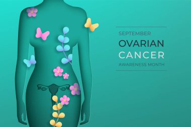 Ovarian Cancer awareness month vector horizontal banner clipart
