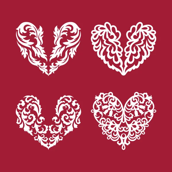 Сбор сердец белый на красный — стоковый вектор
