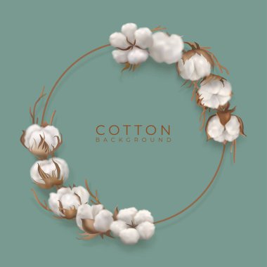 Cotton branches with circle frame clipart