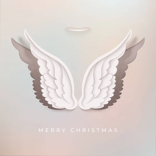 Merry Christmas greeting card with paper cut angel wings — Stock Vector