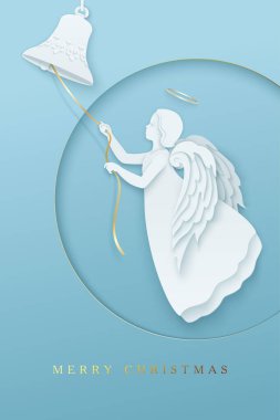 Mutlu Noeller kağıdı, melekle dikey tebrik kartı kes.