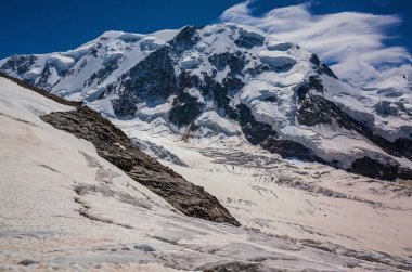 Monte Rosa sıradağlarındaki buzullar. İsviçre alpleri. İsviçre. Yaz.