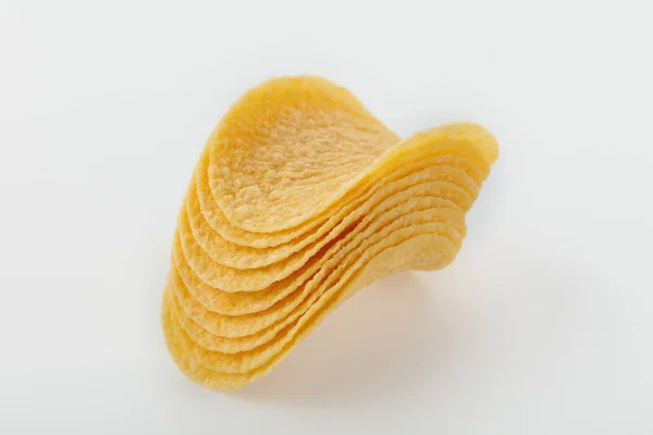 Potatischips Isolerad Vit Bakgrund Side View — Stockfoto