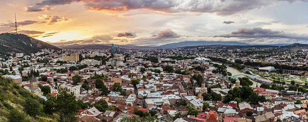 Panoramautsikt Över Den Gamla Delen Staden Vid Solnedgången Tbilisi Georgien — Stockfoto