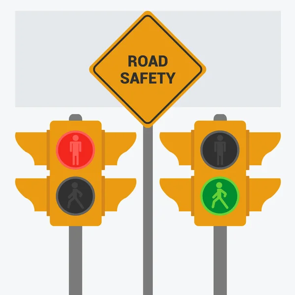 Gelbes Verkehrssicherheitszeichen Straße Isolierter Text Zwei Ampelsymbole Mit Roter Stehender — Stockvektor