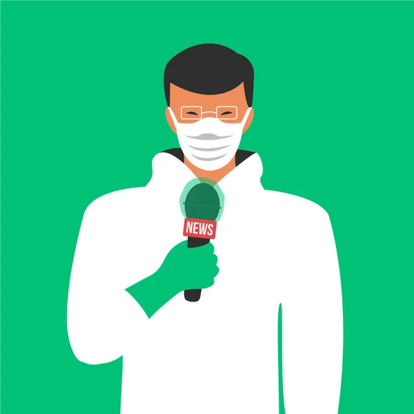 Reportero Chino Wuhan Chaina Informes Coronavirus Noticias Entrevista Televisión Vivo — Vector de stock
