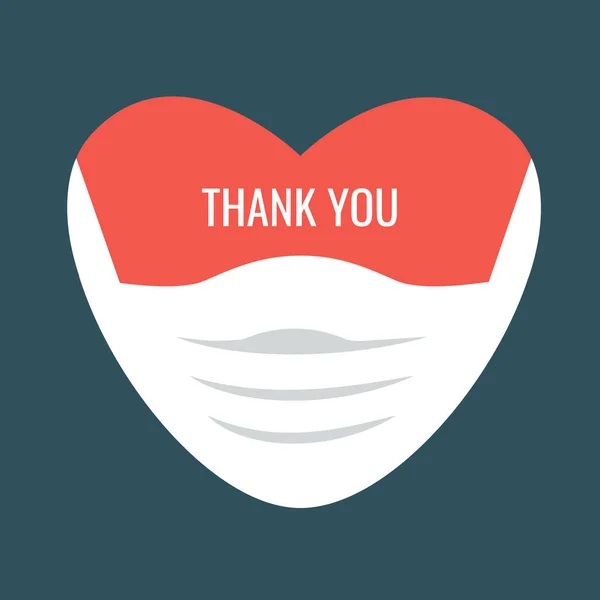 医用面罩内的红心图标 我们爱你的象征平面设计 谢谢向量 谢谢你发短信给医院医护人员 医生及医护人员 以治疗科罗纳病毒 — 图库矢量图片