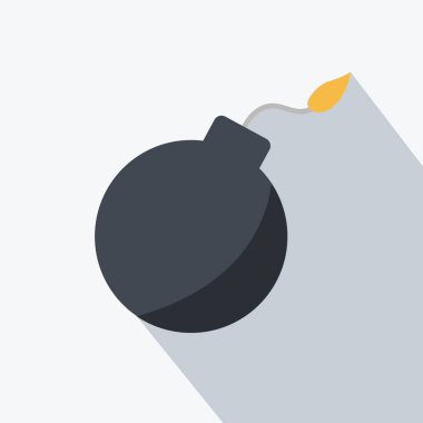 Temiz bomba zamanı küçük bir yangın ve geri sayım ile izole edilmiş ve patlama simgesi düz tasarım vektörü