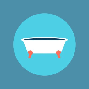 Modern, basit ve temiz duş ikonu. Güzellik için örnek vektör küveti ya da banyo içi. Mavi zemin üzerinde su olan çamaşır sembolü çizgi filmi 