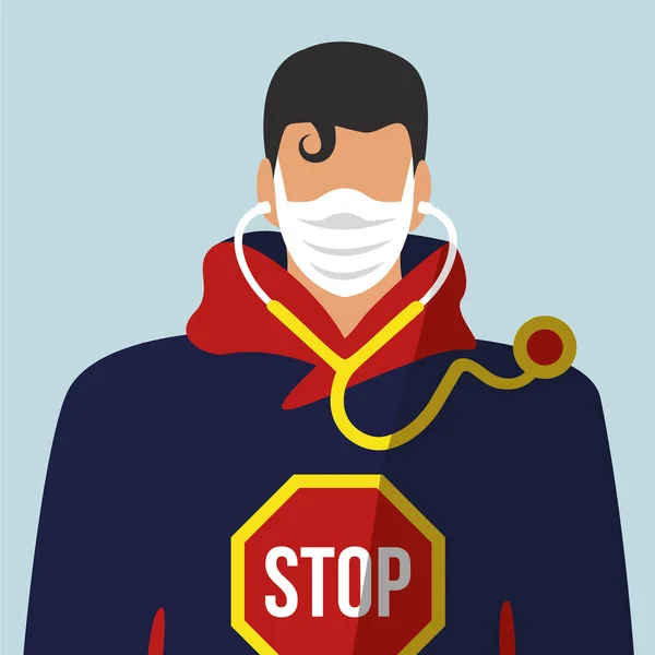 Uniforme Super Héroe Hombre Super Médicos Enfermeras Brote Coronavirus Arte — Vector de stock