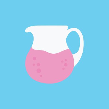 bir modern temiz sürahi Beverage ya da ahududu, kiraz ve çilek suyu sembolü gibi pembe ve mor içecek çizgi filmi izole. Yaban mersinli sürahi simgesi düz tasarım vektörü & kabarcıkları