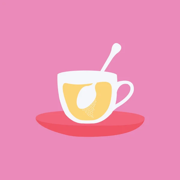 ソーサーやレモンティーイラストのプレートにティーバッグ分離ベクトルとティーフラットデザインスタイルのカップ 英国ではスプーン シュガーで英語のお茶 シンプルな現代のきれいなお茶 — ストックベクタ