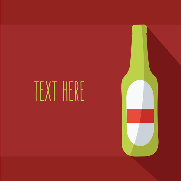 Cold single one green bottle beer vector cartoon isolated modern simple. новая реклама пива и баннер для футбола или футбола и пространство для текста. красный плоский дизайн фона
