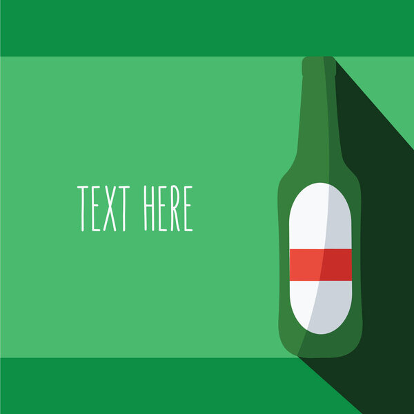 зеленый плоский дизайн фона для новой рекламы пива и баннер для футбола или футбола и пространство для текста. одна холодная бутылка пива векторный мультфильм изолирован современный простой с тенью
 