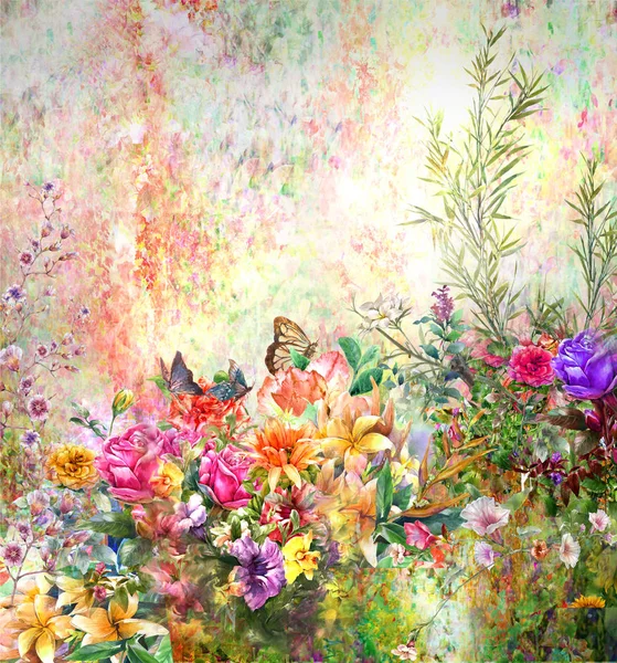 Peinture Aquarelle Abstraite Fleurs Colorées Printemps Multicolore — Photo