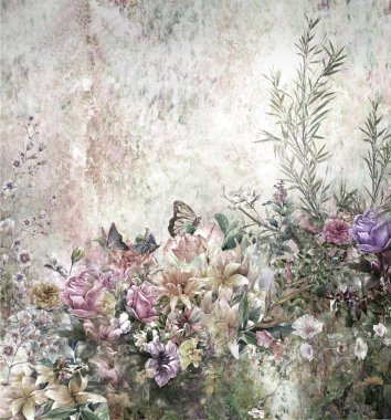 Soyut renkli çiçekler suluboya resim. Bahar çok renkli